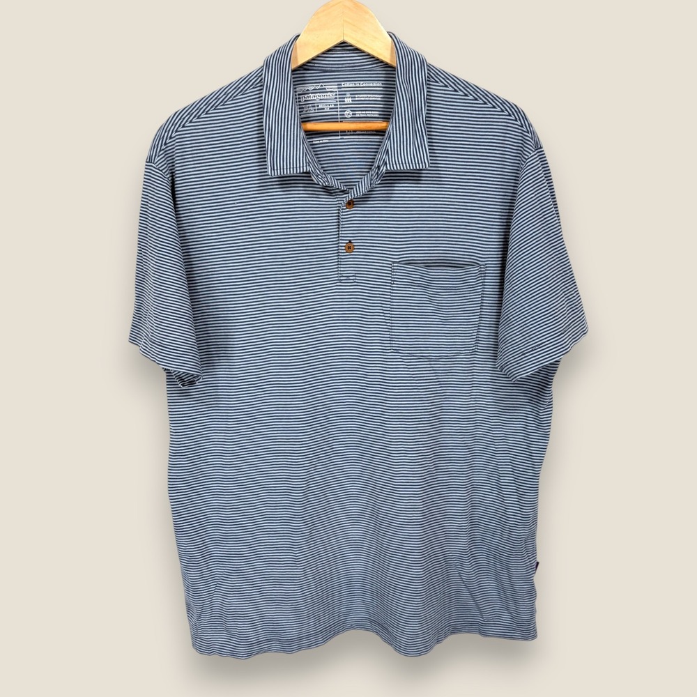 Patagonia Squeaky Clean Polo Shirt Men XL Blue Striped Cotton in Conversion